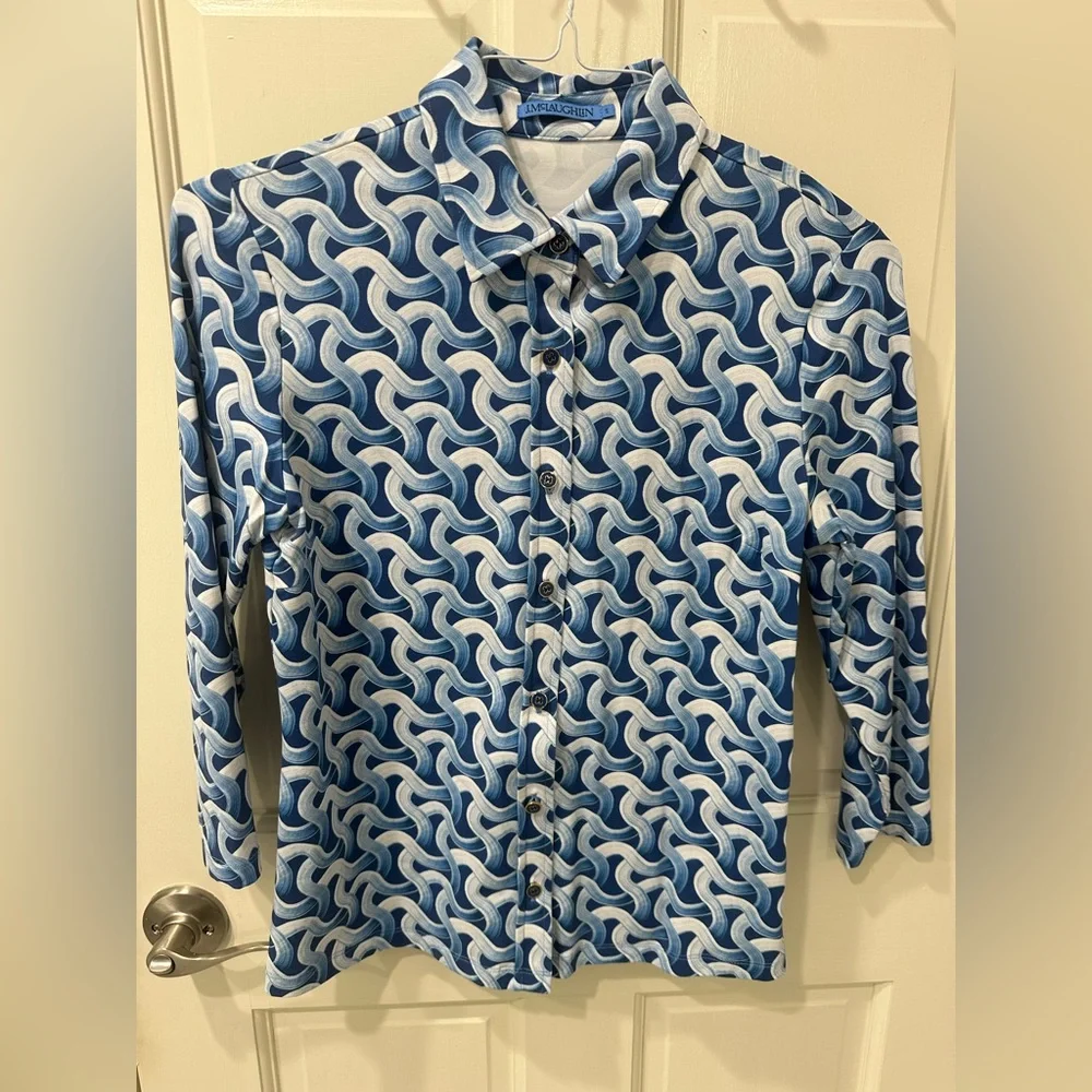 J. McLaughlin Blue and White Button-Down, Size S - Picture 1 of 5